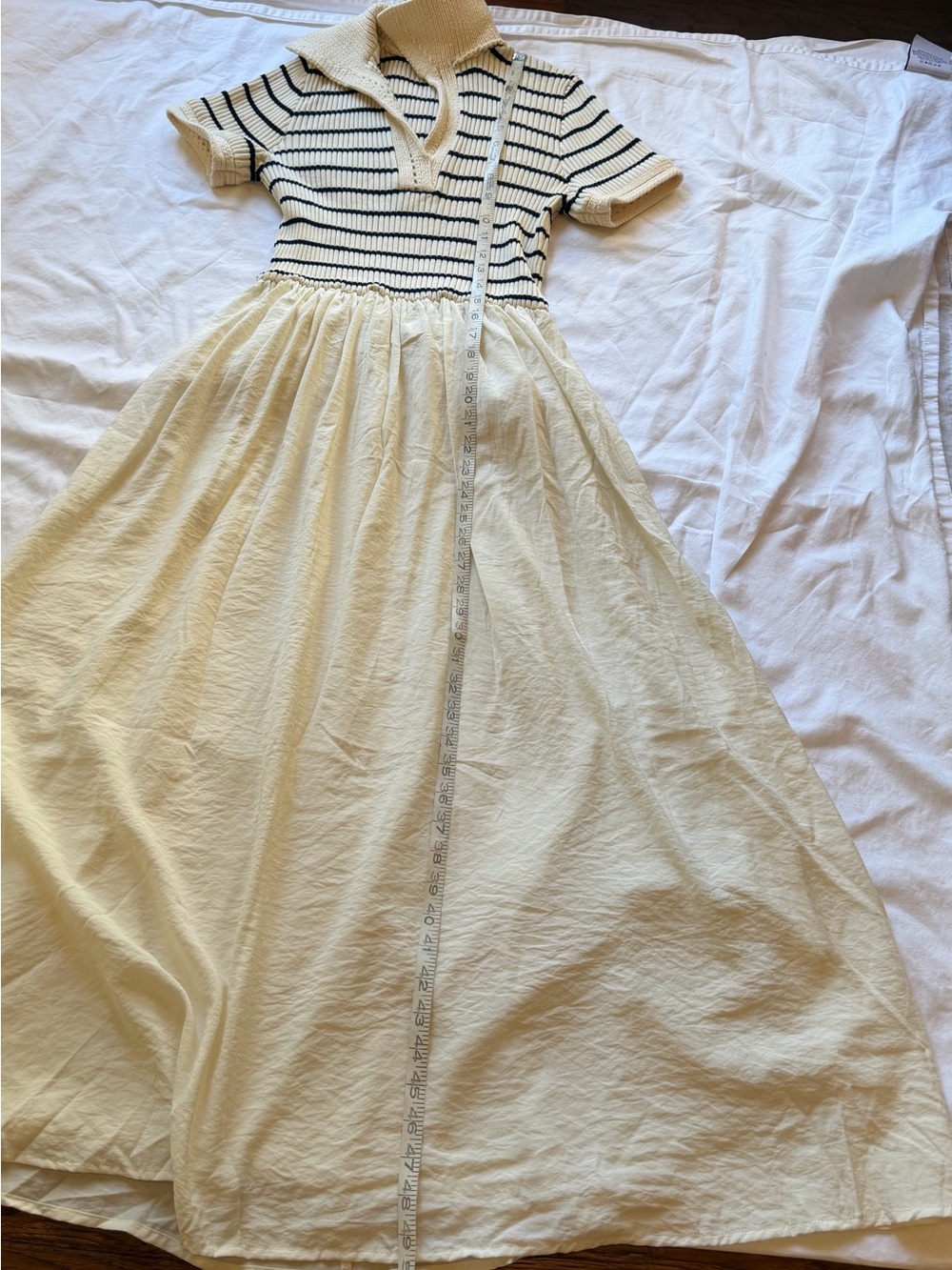 Moon River Black Ivory Striped Ribbed Polo Sweater Midi Dress Size Med - Picture 8 of 13